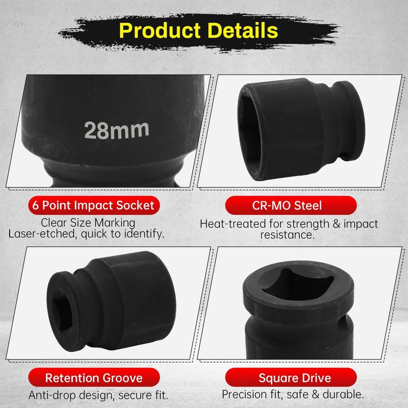 SUNKOO 1/2 Inch Drive 28mm Deep Impact Socket, CR-MO 6 Point Heavy Duty Metric Axle Nut Socket for Easy Removal of Axle and Wheel Hub Nuts - Image 3